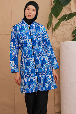 Remsa - Parachute Fully Covered Hijab Swimsuit Patterned Woven 2224-189 Remsa - Parachute Fully Covered Hijab Swimsuit Patterned Woven 2224-189