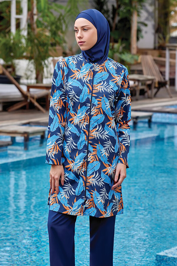 Parachute Fully Covered Hijab Swimsuit Seren 3 9062 Dark Navy Blue