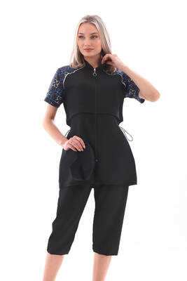 Remsa - Parachute Half-Closed Modest Swimsuit Hera 2408 Black Remsa - Parachute Half-Closed Modest Swimsuit Hera 2408 Black