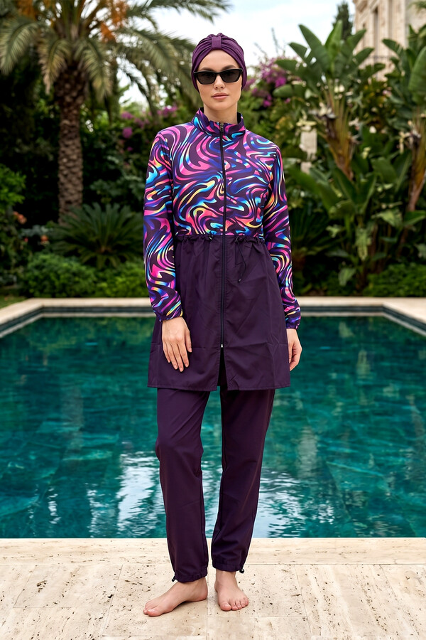 Parachute Print Full-Cover Swimwear Set - Thumbnail