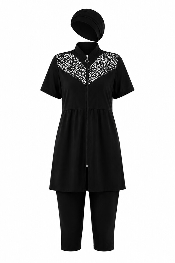Parachute Print Short-Sleeve Modest Swimwear Set - Thumbnail