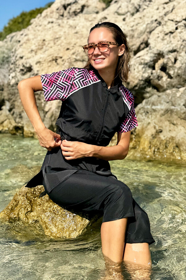 Parachute Semi-Covered Modest Swimwear Hera Striped - Thumbnail