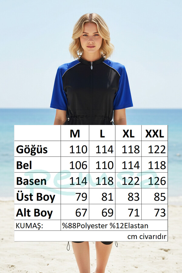 Parachute Short Sleeve Half-Covered Swimsuit R303 - Thumbnail