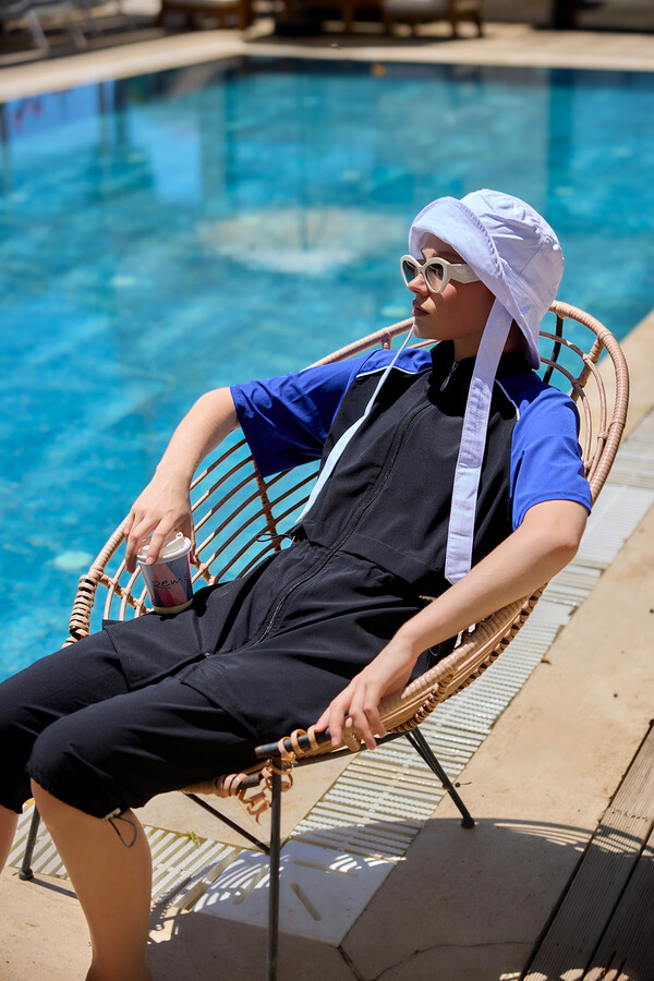 Parachute Short Sleeve Half-Covered Swimsuit R303 - Thumbnail