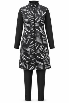 Haliç Mayo - Paraşüt Desenli Tam Kapalı Tesettür Mayo 03 Siyah03 (1)