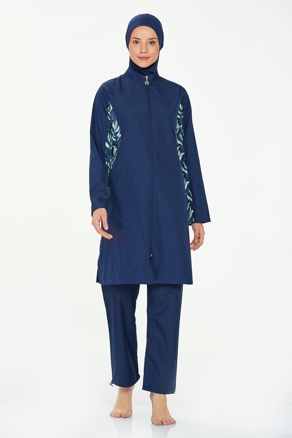 Paraşüt Tam Kapalı Tesettür Mayo Ivy 8284 Koyu Lacivert - Thumbnail