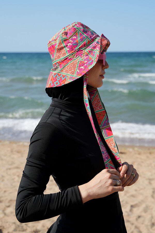 Patterned Bucket Hat with Shawl Accessory - Thumbnail