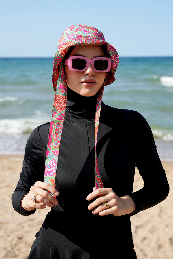 Patterned Bucket Hat with Shawl Accessory - Thumbnail