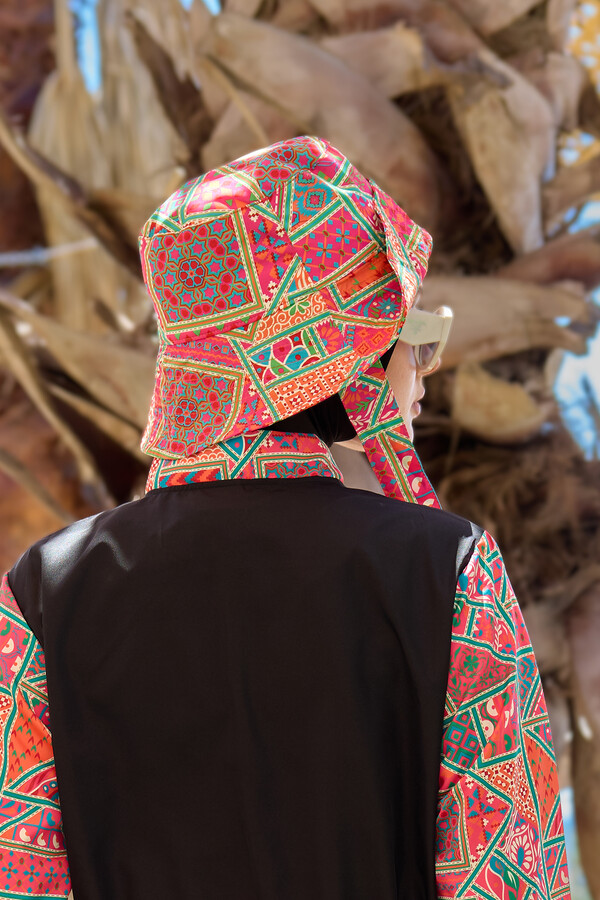 Patterned Bucket Hat with Shawl Accessory - Thumbnail