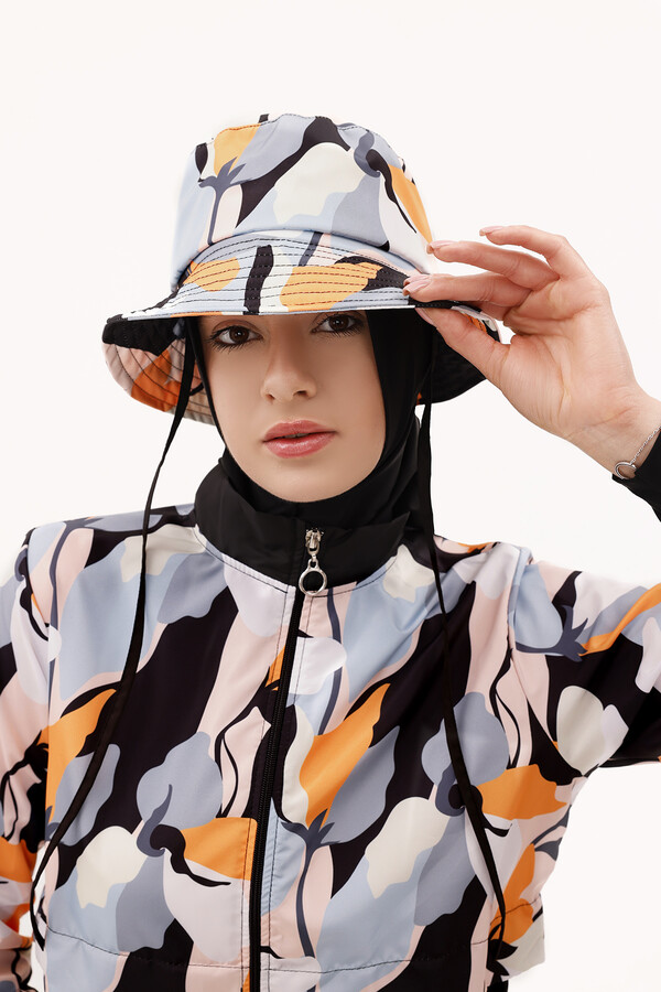 Patterned Bucket Hat RS- Pera Flower Black - Thumbnail