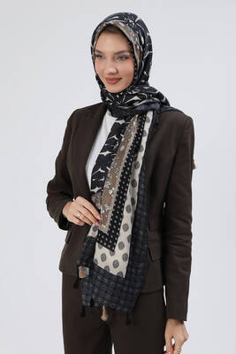 Remsa - Patterned Fringed Women's Shawl 5074 Black