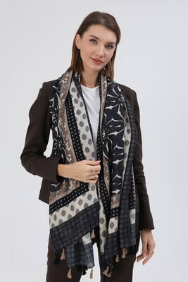Remsa - Patterned Fringed Women's Shawl 5074 Black (1)