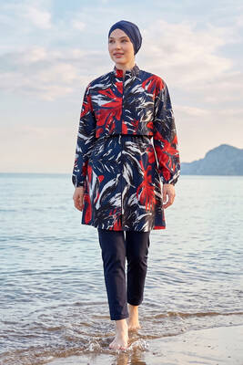 Haliç Mayo - Patterned Full-Cover Modest Swimsuit 01 Black14