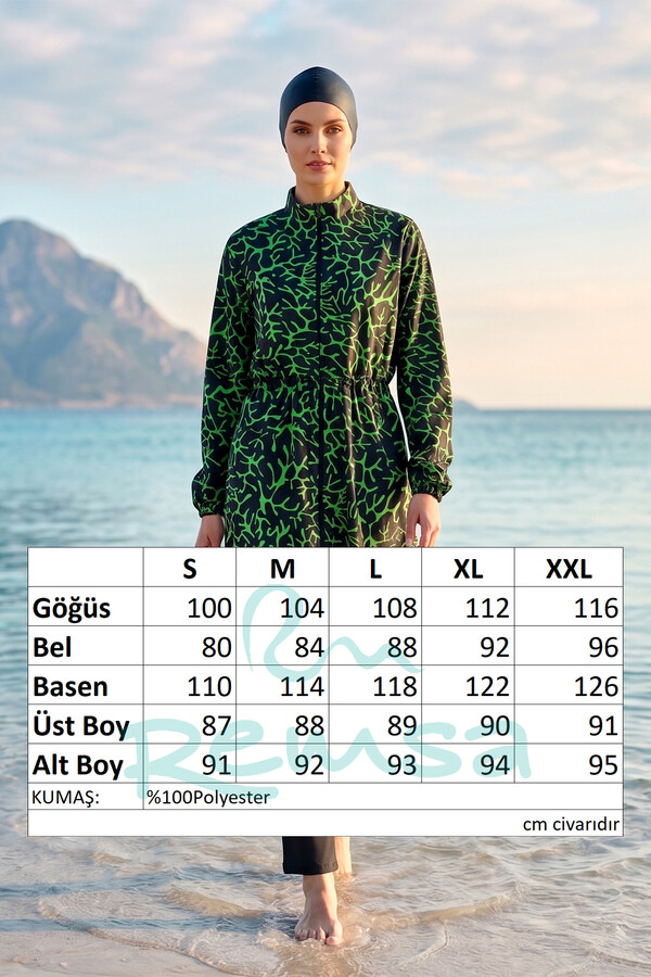 Patterned Full-Cover Modest Swimsuit 03 Black13 - Thumbnail