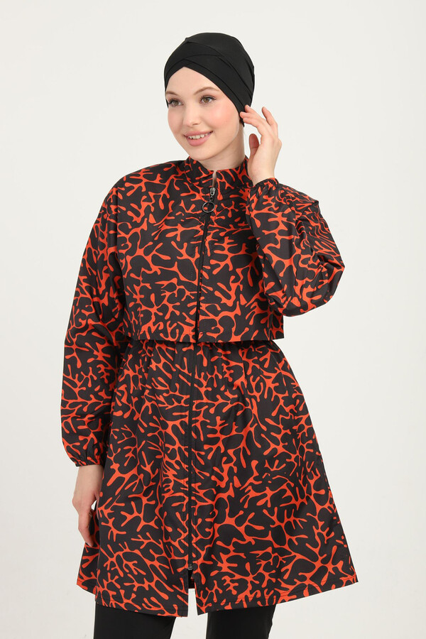 Patterned Full-Cover Modest Swimsuit 04 Black12 - Thumbnail