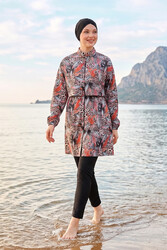 Haliç Mayo - Patterned Full-Cover Modest Swimsuit 06 Black09