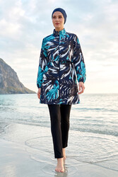 Haliç Mayo - Patterned Full-Cover Modest Swimsuit 07 Navy02