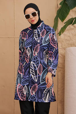 Remsa - Patterned Full Cover Modest Swimsuit Set in Black | HMM-2224-667