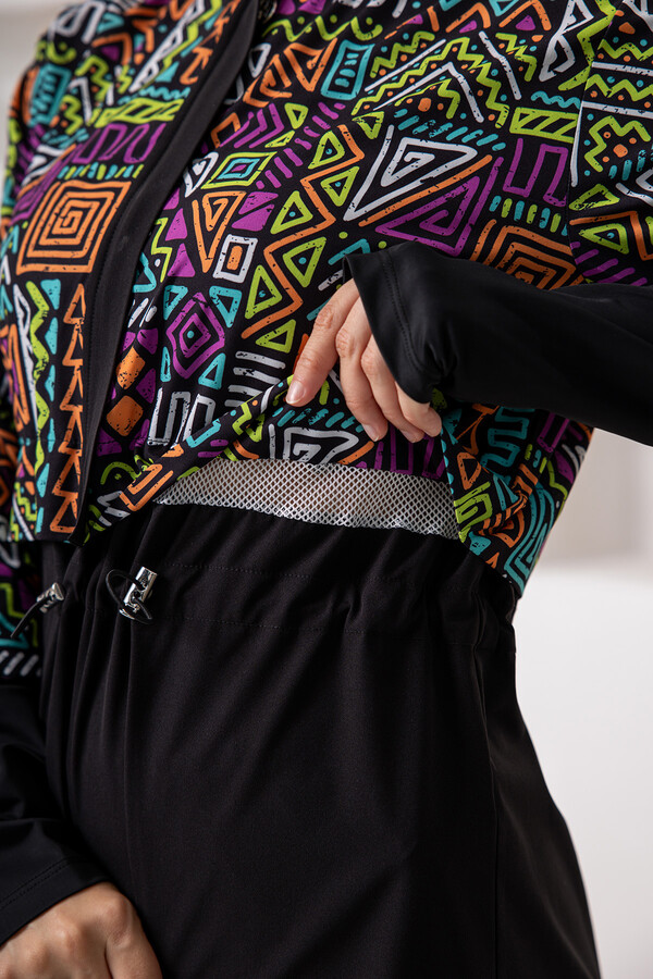 Patterned Long-Sleeve Full-Cover Swimsuit Set - Thumbnail