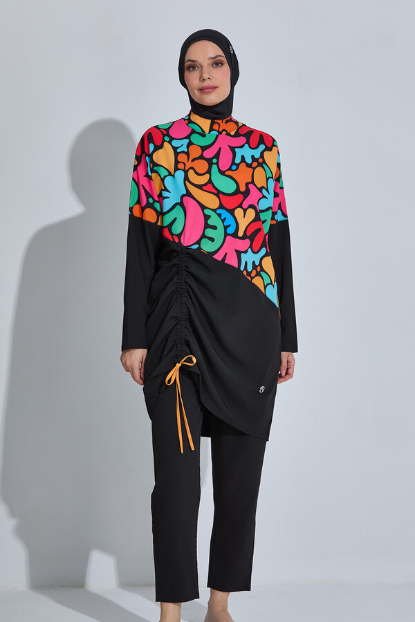Patterned Long-Sleeve Modest Swimwear Set - Thumbnail
