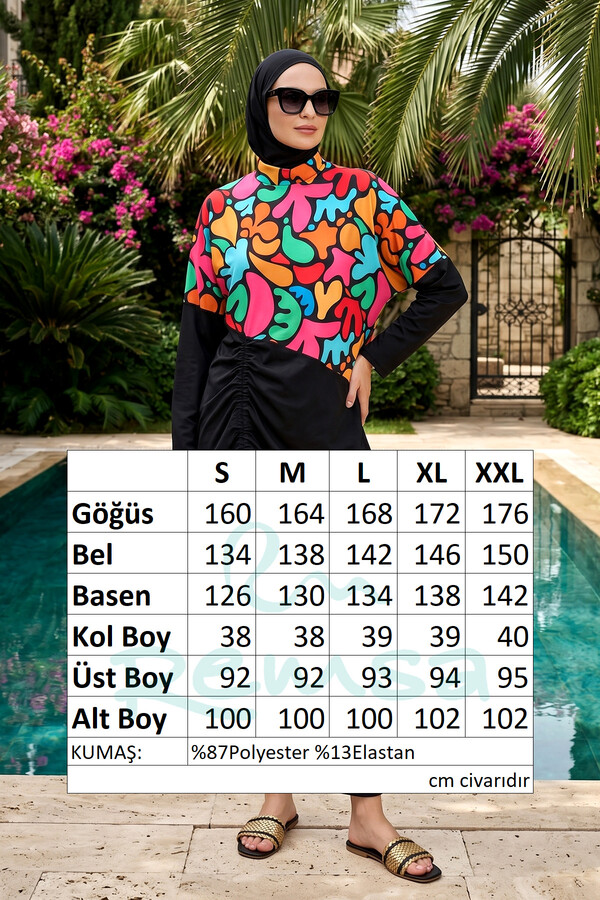 Patterned Long-Sleeve Modest Swimwear Set - Thumbnail