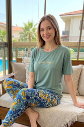Remsa - Patterned Short Sleeve Loungewear Set in Green | Remsa Mayo