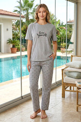 Remsa - Patterned Short Sleeve Loungewear Set in Grey | Remsa Mayo