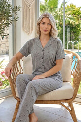 Remsa - Patterned Short Sleeve Loungewear Set in Grey | Remsa Mayo