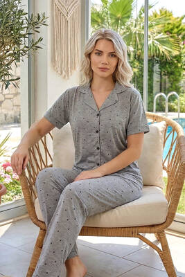 Remsa - Patterned Short Sleeve Loungewear Set in Grey | Remsa Mayo