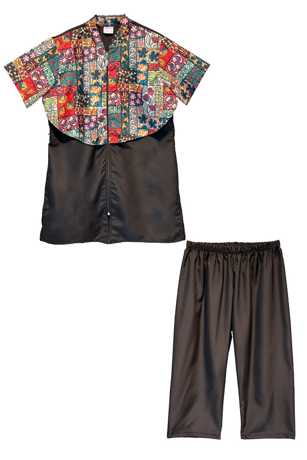 Patterned Short-Sleeve Modest Swimwear Set Nurel - Thumbnail