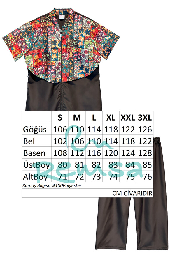 Patterned Short-Sleeve Modest Swimwear Set Nurel - Thumbnail