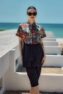 Remsa - Patterned Short-Sleeve Modest Swimwear Set Nurel (1)