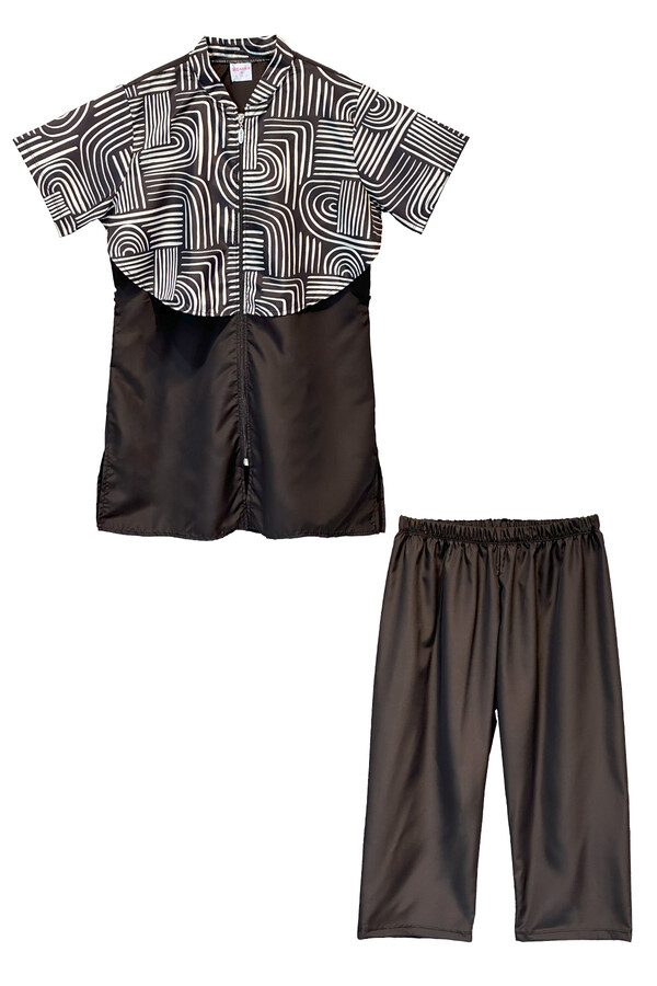 Patterned Short Sleeve Modest Swimwear Set Nurel - Thumbnail