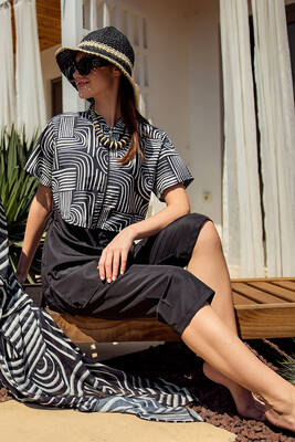 Remsa - Patterned Short Sleeve Modest Swimwear Set Nurel