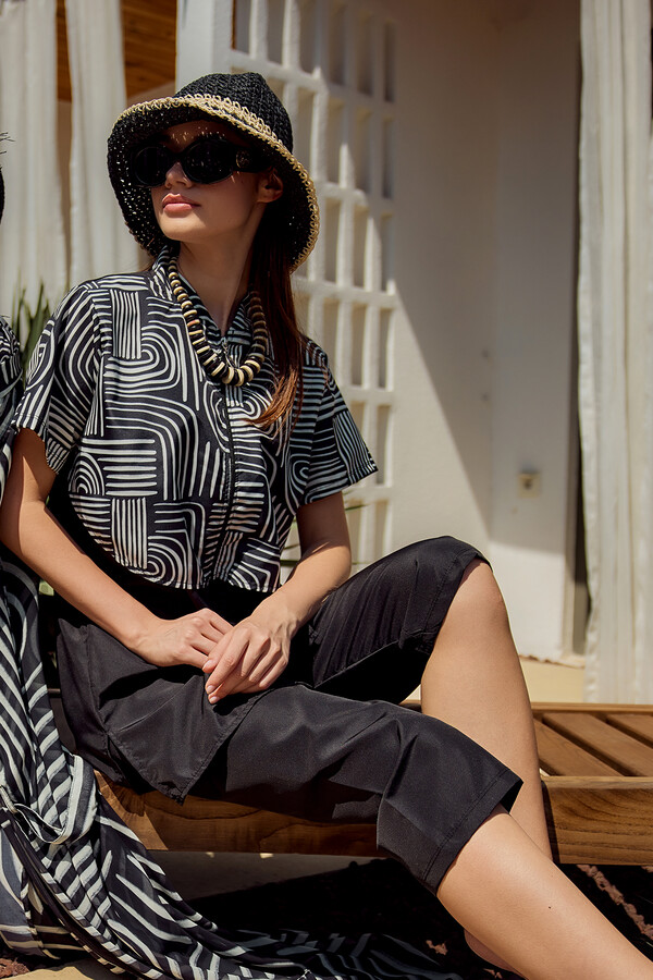Patterned Short Sleeve Modest Swimwear Set Nurel - Thumbnail