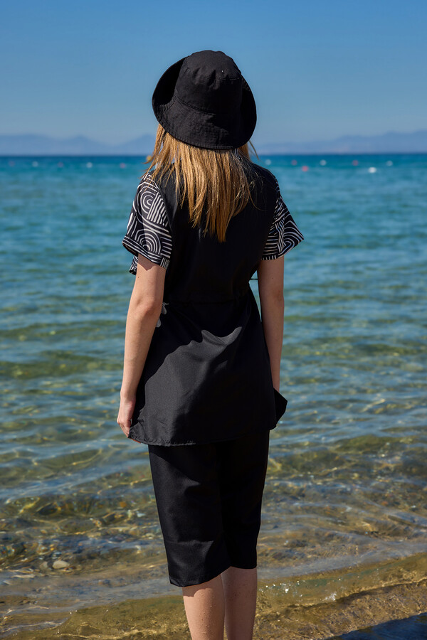 Patterned Short Sleeve Modest Swimwear Set Nurel - Thumbnail