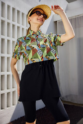 Remsa - Patterned Short Sleeve Semi-Covered Modest Swimwear Set