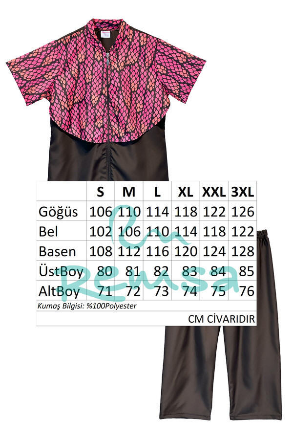 Patterned Short-Sleeve Semi-Covered Swimwear Set - Thumbnail