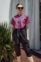 Remsa - Patterned Short-Sleeve Semi-Covered Swimwear Set