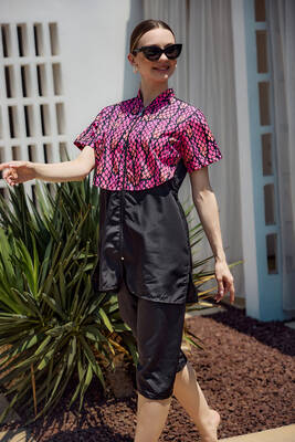 Remsa - Patterned Short-Sleeve Semi-Covered Swimwear Set (1)
