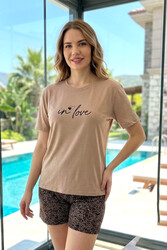 Remsa - Patterned Short Sleeve Set in Taupe | Saphire 0639 Vizon01