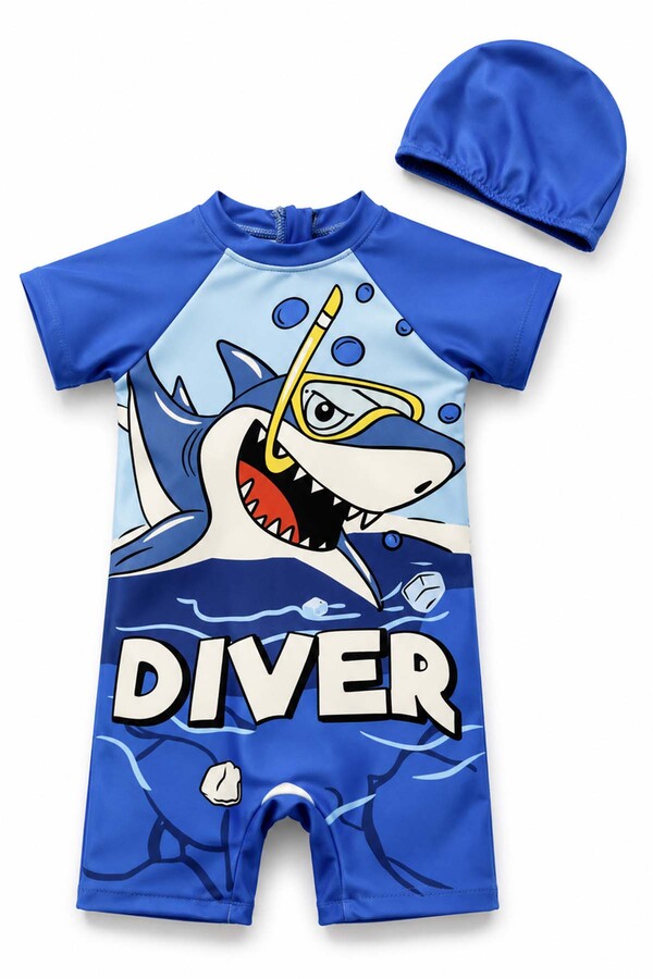 Patterned Short-Sleeve Swimwear Set for Boys - Thumbnail