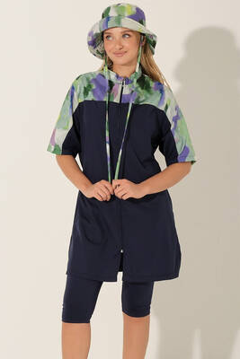 Alfasa - Patterned Short-Sleeve Tunic Modest Swimwear with Swim Cap (1)