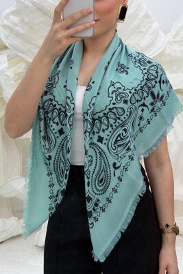 Remsa - Patterned Square Shoulder Shawl Turquoise (1)