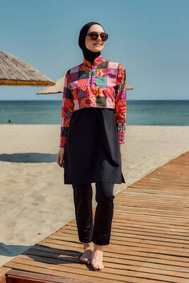 Remsa - Full-Cover Modest Swimwear Set Black Patterned (1)