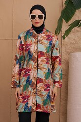 Remsa - Patterned Woven Fully Covered Hijab Swimsuit 2224-156