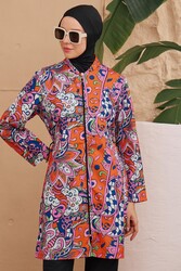 Remsa - Patterned Woven Fully Covered Hijab Swimsuit 2224-163