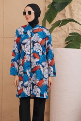 Remsa - Patterned Woven Fully Covered Hijab Swimsuit 2224-567