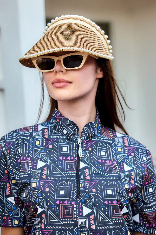 Pearl Detailed Visor Straw Hat Sun Protection Accessory - Thumbnail
