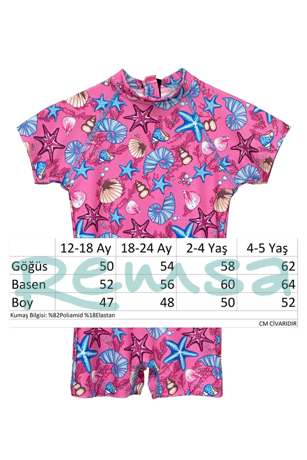 Pink Starfish Pattern UV Protection Swimsuit for Kids - Thumbnail
